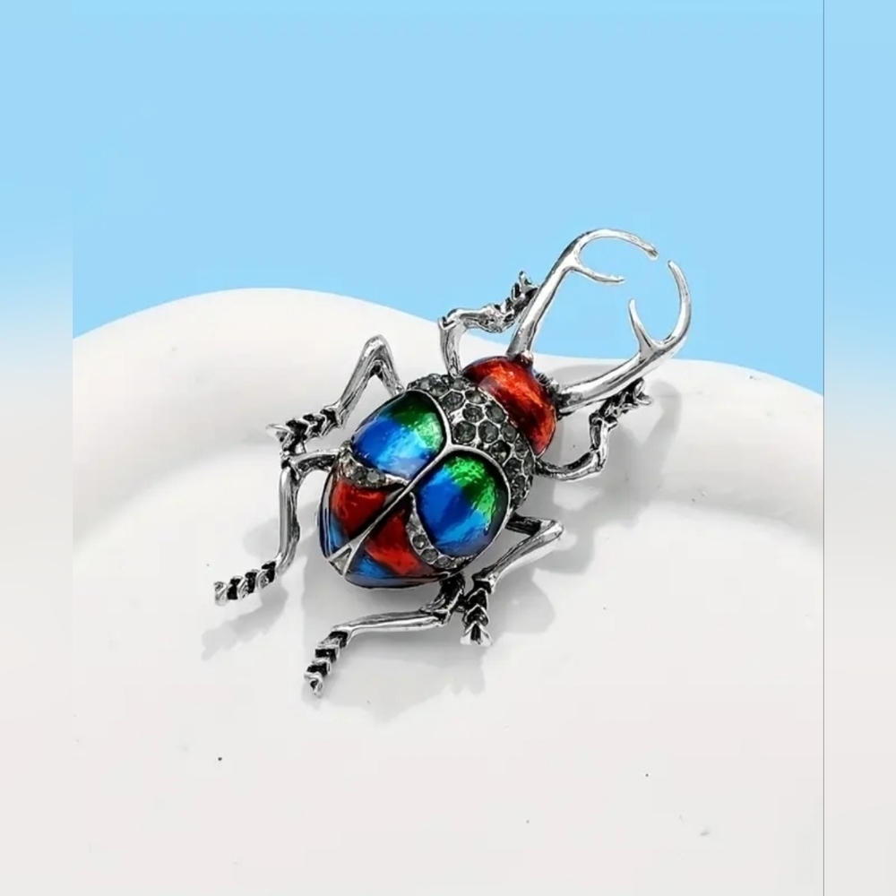 Colorful Beetle Shape Vintage Style Brooch Pin, NWT